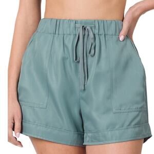 Zenana Blue Gray Drawstring Shorts Size Small